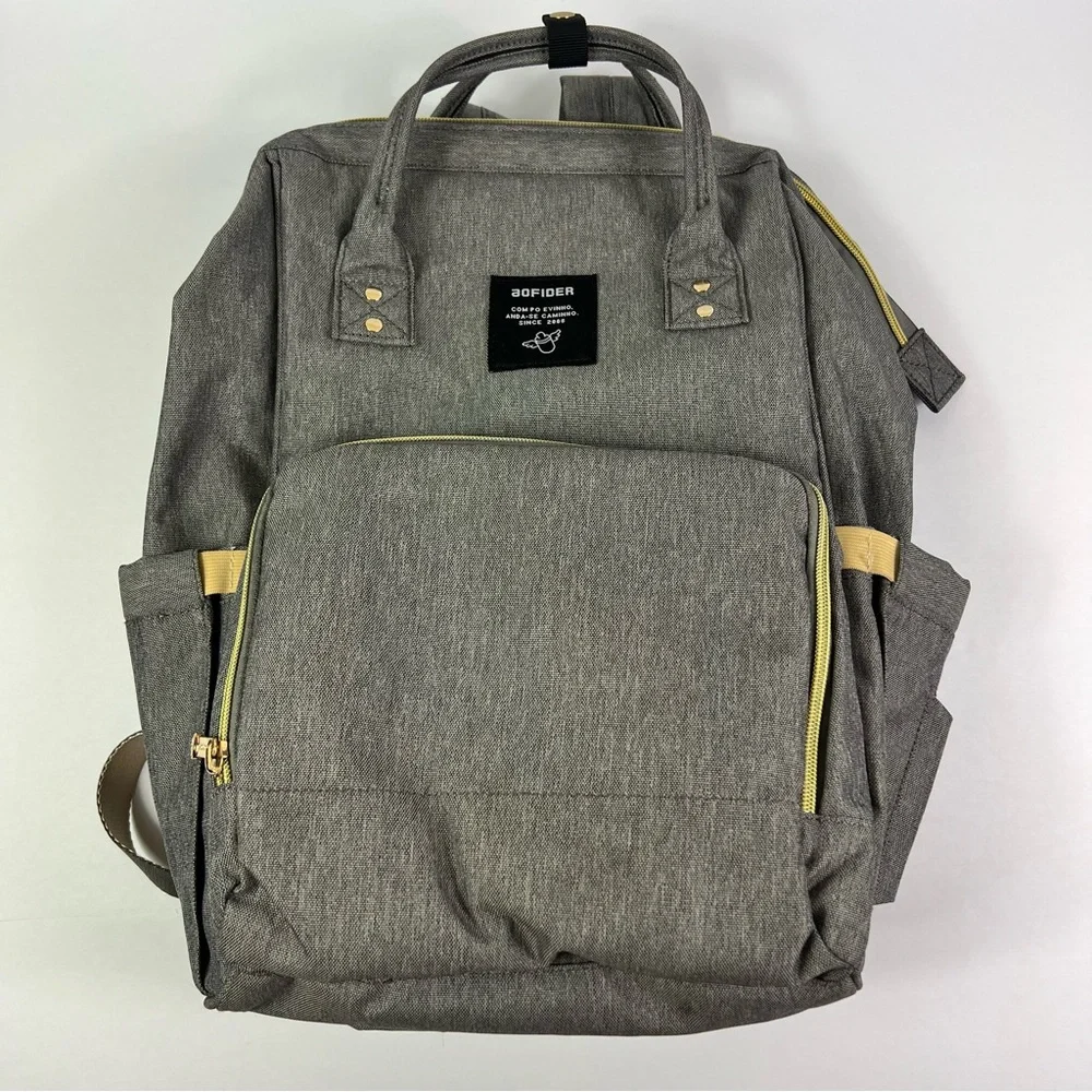 Aofider Gray with Gold accents Diaper Bag Backpack Like New Cond. - Picture 2 of 7